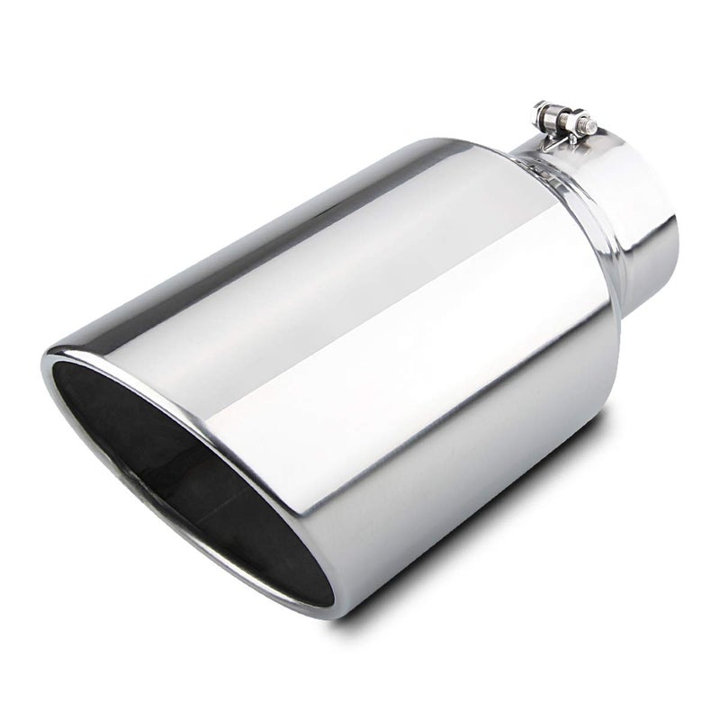 LCGP Exhaust Tip 5" Inlet 8" Outlet 15" Long Rolled End Angle Cut Bolt On Polished Exhaust Tail Pipe - Image 1